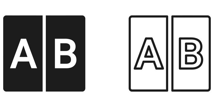 Ab testing comparison icon set black lines on clear pixel grid canvas.