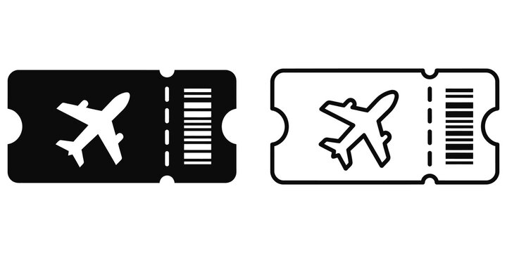 Airlines travel ticket boarding pass vector icons set with barcode.
