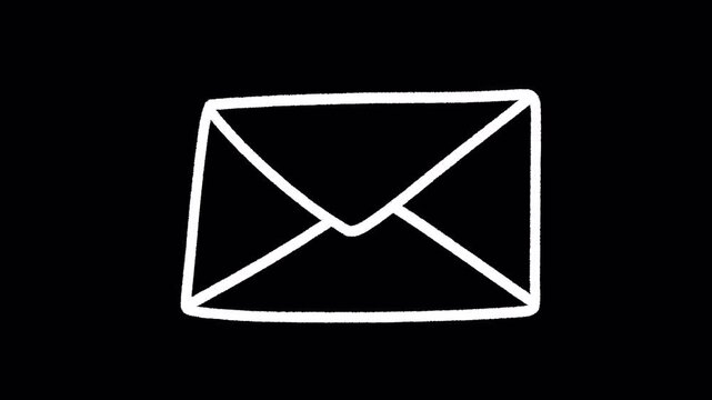 2D Hand Drawn White Outline Mail Envelope Message Icon Animation Frame by Frame Overlay with Transparent Background Alpha Channel