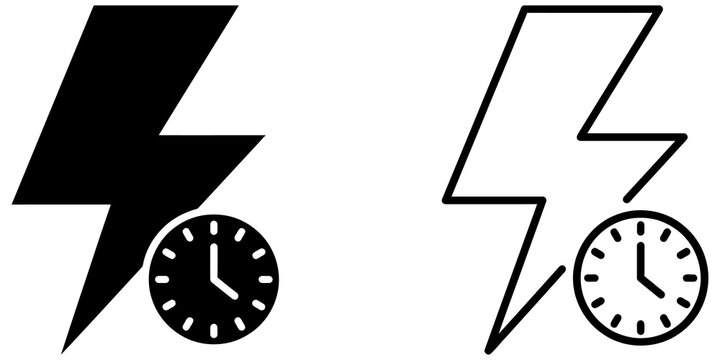 Lightning bolt with clock black icon set for fast time delivery service ui.