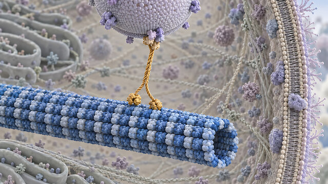 Kinesin Transporting Cargo Vesicle Inside a Eukaryotic Cell