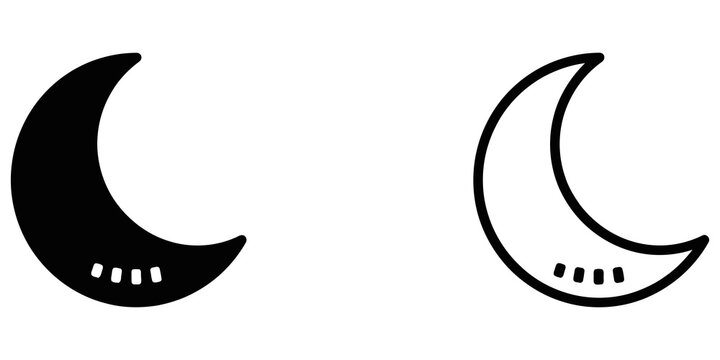 Crescent moon shape in black solid and outline style on empty canvas.