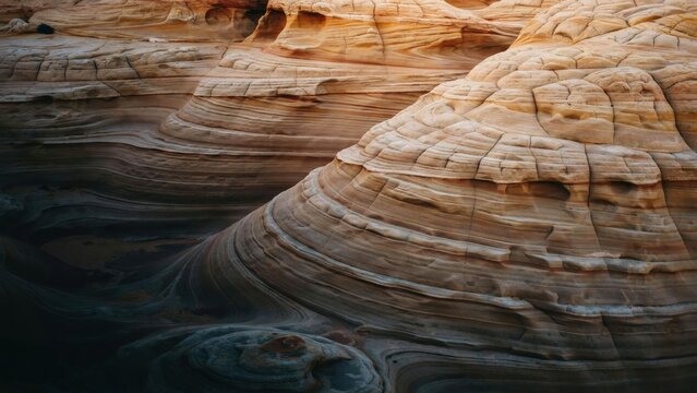 Eroded sandstone rock formations with layered patterns in the desert landscape