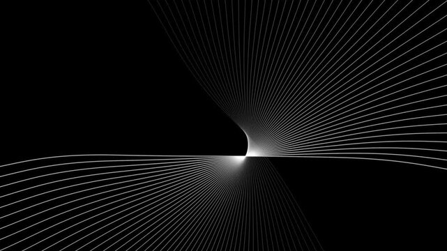 Abstract minimalist white lines motion background, geometric wave animation, smooth curving linear pattern, modern tech backdrop, for presentations and digital