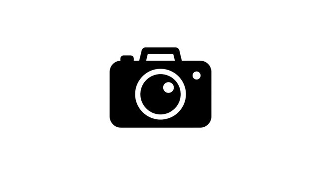 Simple black camera icon isolated on white background.
