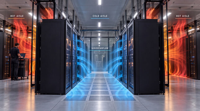 Data center hot and cold aisle airflow visualization