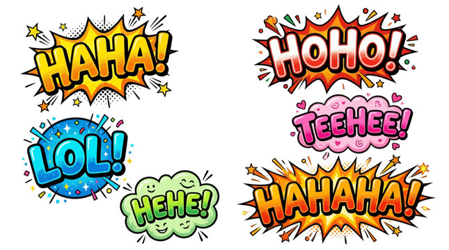 Funny comic style laughing sound bubbles with hoho and haha.