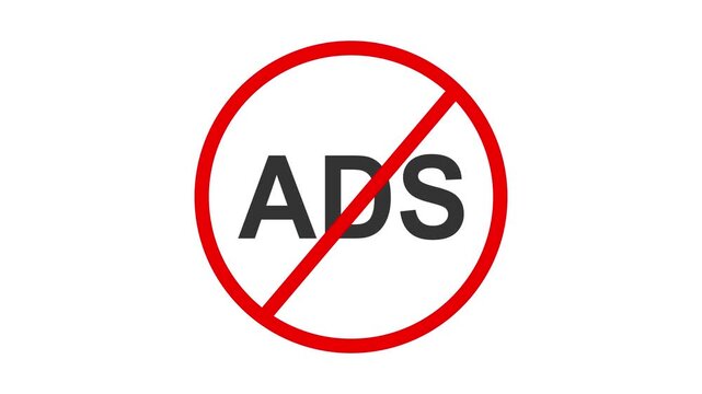 No Ads Warning Icon Animation, Advertisement Blocked and Ad-Free Status Indicator, 4K