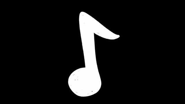 2D Hand Drawn White Eighth Music Note Icon Animation Frame by Frame Overlay with Transparent Background Alpha Channel