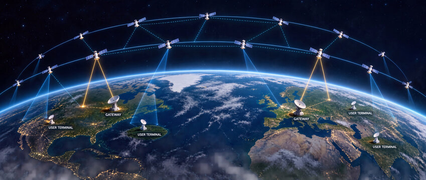 Satellite constellation network connecting ground gateways and users