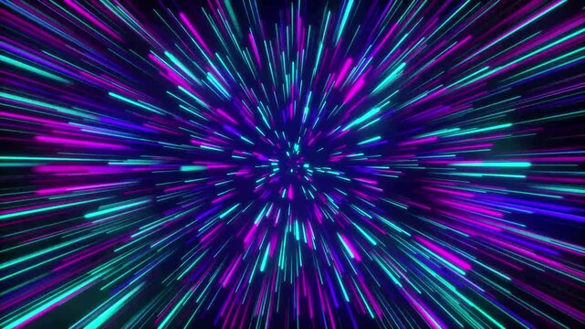 Neon light speed warp tunnel abstract background, hyperspace travel effect, futuristic cyberpunk motion