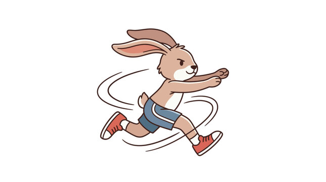 Cartoon rabbit running fast as track athlete