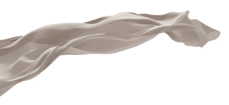 Floating beige sheer chiffon fabric flowing isolated on transparent background 3D render