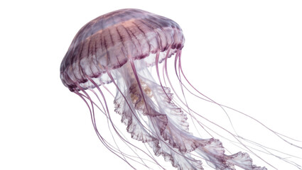 Translucent purple jellyfish with long tentacles, isolated on transparent background © Nicolae