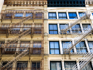 Historic Cast Iron Building Facades with Fire Escapes SoHo NYC © Izanbar photos