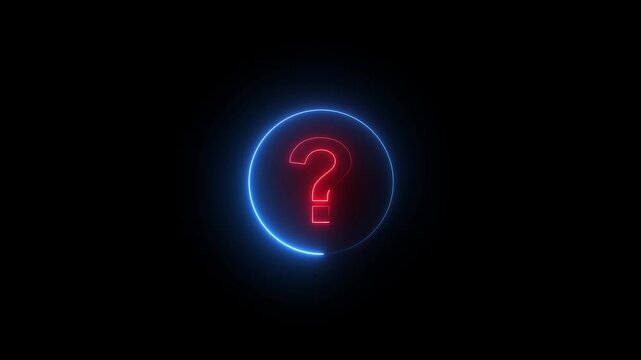 Neon Question Mark Icon Animation, Glowing Blue Quiz and Information Symbol