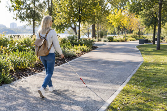Independent Walk in Public Park with Long White Mobility Cane