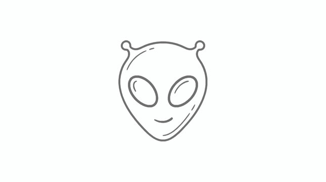 Minimalist line drawing of an alien head icon isolated on a clean white background with outline illustration extraterrestrial