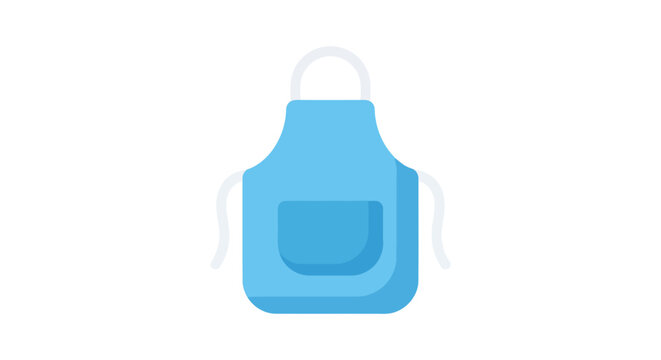 Blue kitchen apron with ties is shown as a flat vector illustration