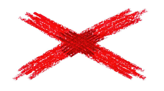 Red crayon cross mark isolated on clean transparent background
