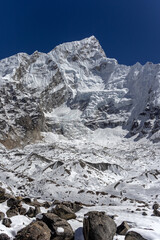 Obraz premium Nuptse South Face and Hanging Glacier Above the Khumbu Moraine Nepal