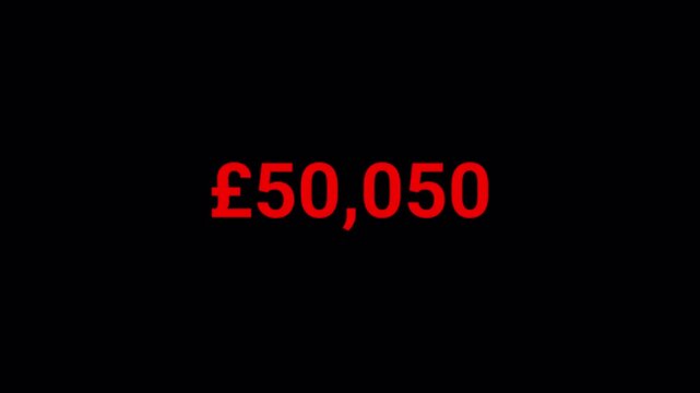Pound sterling currency counter number from 0 to 90000 on black background, Counter for Finance, Banking, Investment, Banking, App UI and Dashboard.