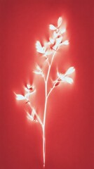 Obraz premium Glowing white plant silhouette on red background, perfect for mobile wallpaper.