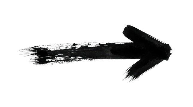 Textured black paint brush stroke arrow isolated on transparent background