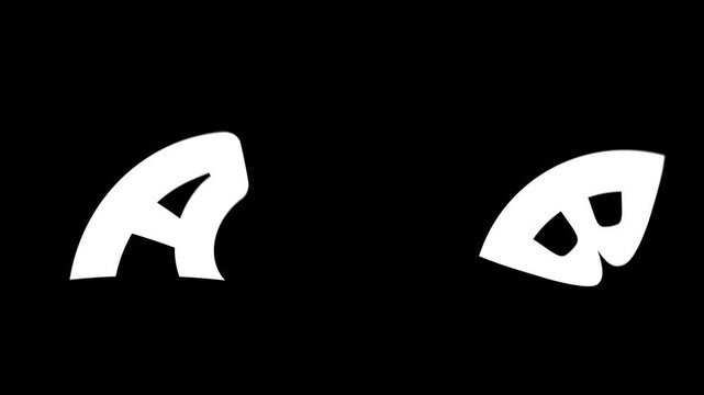 White A and B letters moving across black background