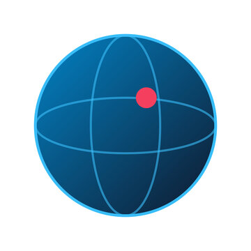 Globe grid sphere icon blue with red location marker for global tracking services.