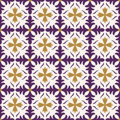 Seamless purple and gold diamond lattice tile pattern background Luxury vintage geometric floral motif design for wallpaper ceramic tiles and home decor © Natthita