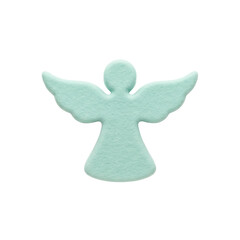 Obraz premium Mint green angel silhouette with soft felt texture isolated on black background, capturing a peaceful celestial mood for Christmas holiday decoration and spiritual memorial card design.