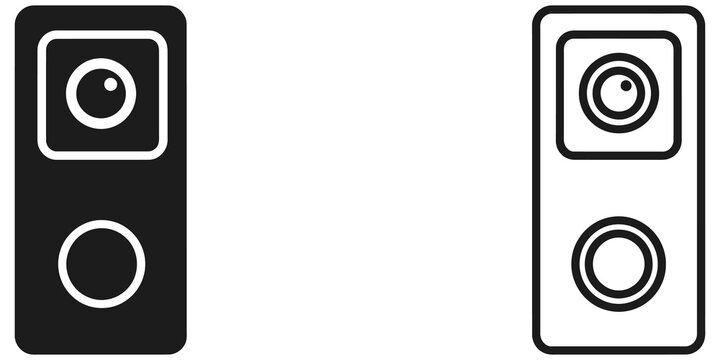 Smart home intercom doorbell icon set on checkered alpha background.