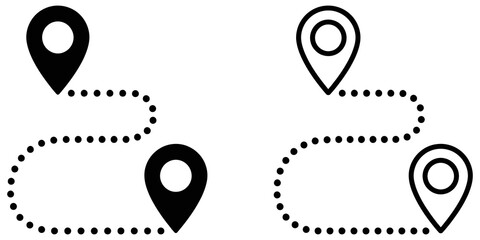 Location pin route icon set black outline design for digital navigation. © Ed Scott