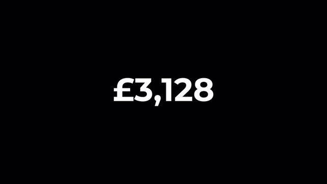 Pound sterling currency counter number from 0 to 5000 on black background, Counter for Finance, Banking, Investment, Banking, App UI and Dashboard.