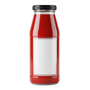 Red and white glass milk bottle with cap