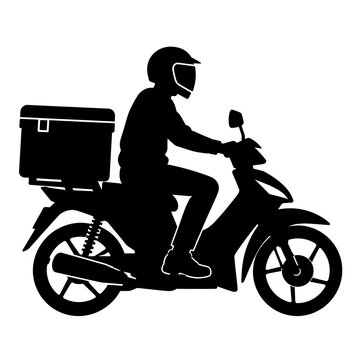 Delivery Rider Motorcycle Silhouette on white background