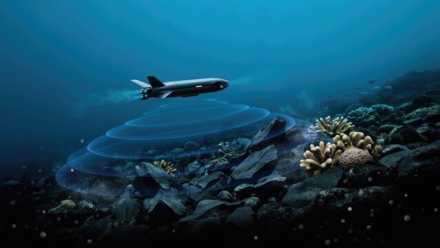 Autonomous underwater drone mapping seabed with sonar waves