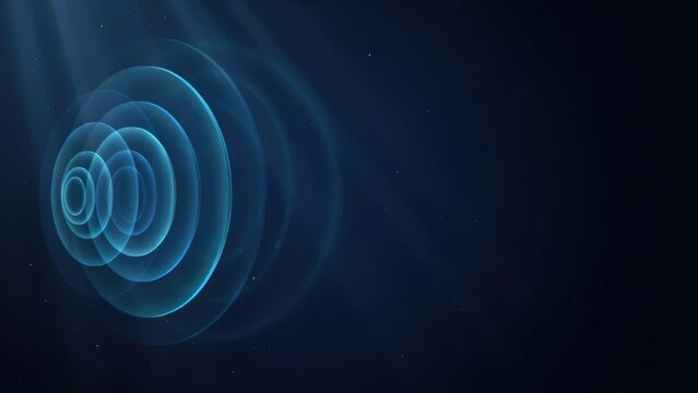 Abstract blue sonar wave signal propagating in deep water