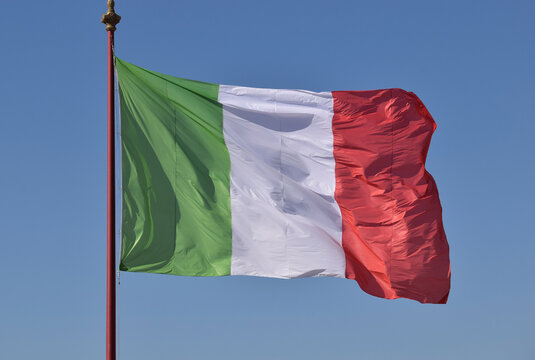 flag of italy tricolor green, white, red on the blue sky