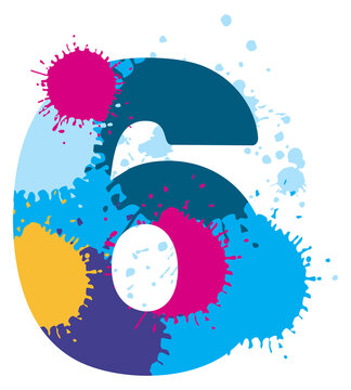 Artistic paint drops on creative number six shape