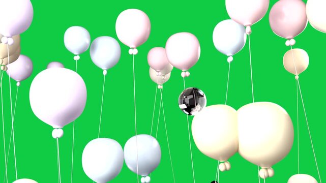 Pastel balloons drifting up on release strings showing as bubbles passing transparent bg for decor