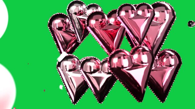 Pink hearts appearing, clustering, splitting into two columns, showing highlights on transparent bg