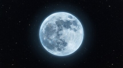Obraz premium Full moon glowing in the dark starry night sky with deep black space background