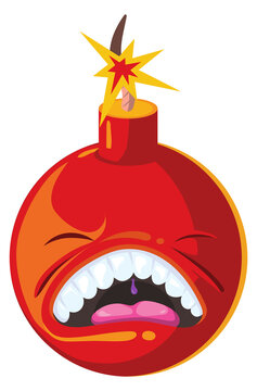 Red bomb icon. Rage emoji cartoon mascot
