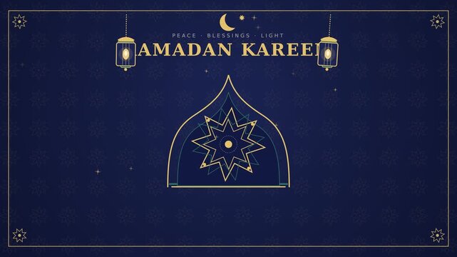 Ramadan Kareem Eid Mubarak Animation with Ottoman Khatam Star Lanterns and Crescent Moon