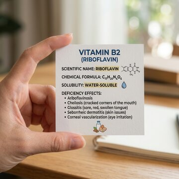 Vitamin B2 Riboflavin Deficiency Effects And Chemical Formula Clearly Displayed
