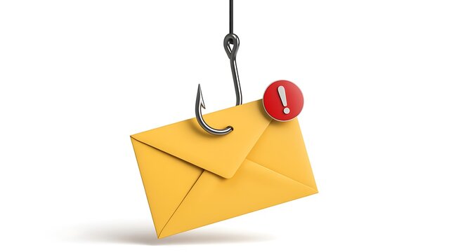 Suspicious email warning with yellow envelope and red alert symbol