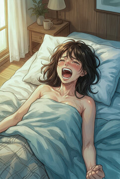 Woman experiencing nightmare crying and screaming in bed