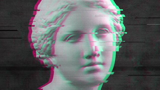 Modern creative concept with ancient statue. GIF with antique sculpture of human face. Funky art.